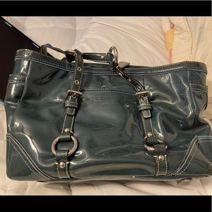 Patent leather Coach purse.  Blue/Gray.  Smoke free.